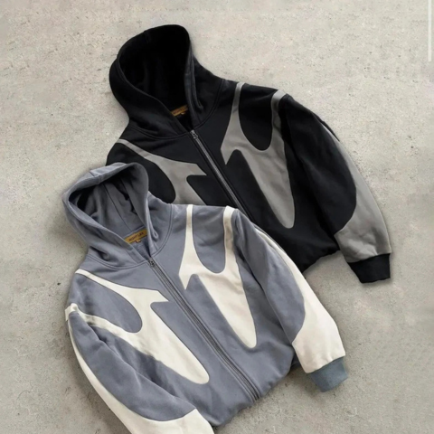 Hoodies Mænd Hættetrøje med Lynlås og Patchwork Design 1