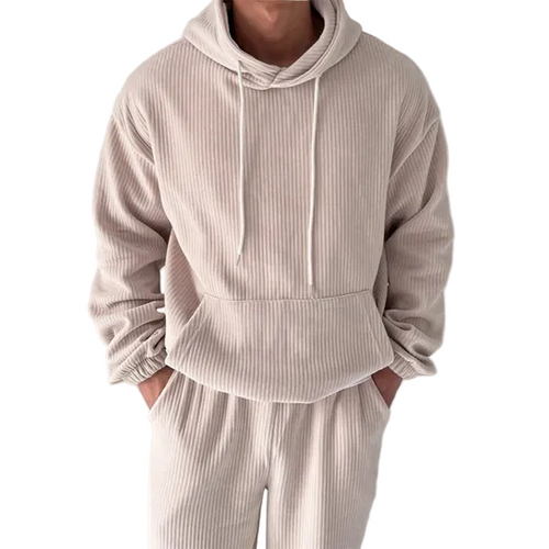 Hoodies Mænd Ribbet Detalje Casual Hættetrøje med Kængurulomme 0