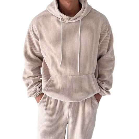 Hoodies Mænd Ribbet Detalje Casual Hættetrøje med Kængurulomme 0