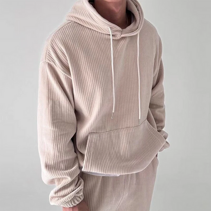 Hoodies Mænd Ribbet Detalje Casual Hættetrøje med Kængurulomme 1