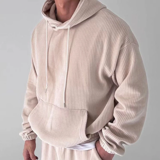 Hoodies Mænd Ribbet Detalje Casual Hættetrøje med Kængurulomme 2