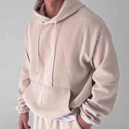 Hoodies Mænd Ribbet Detalje Casual Hættetrøje med Kængurulomme 2
