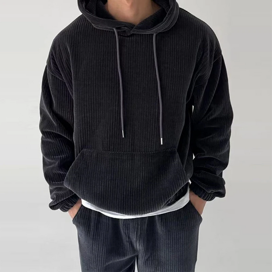 Hoodies Mænd Ribbet Detalje Casual Hættetrøje med Kængurulomme 5