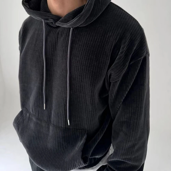 Hoodies Mænd Ribbet Detalje Casual Hættetrøje med Kængurulomme 7