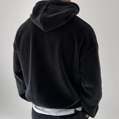 Hoodies Mænd Ribbet Detalje Casual Hættetrøje med Kængurulomme 8