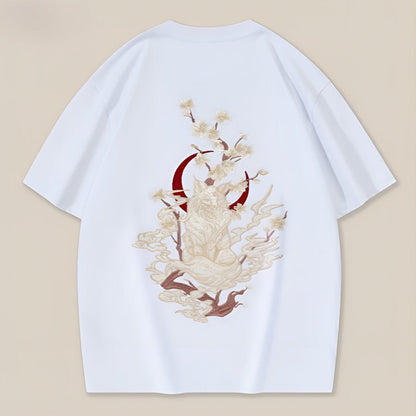 Hvid T Shirt Dame Med Sakura Broderi Oversized 0