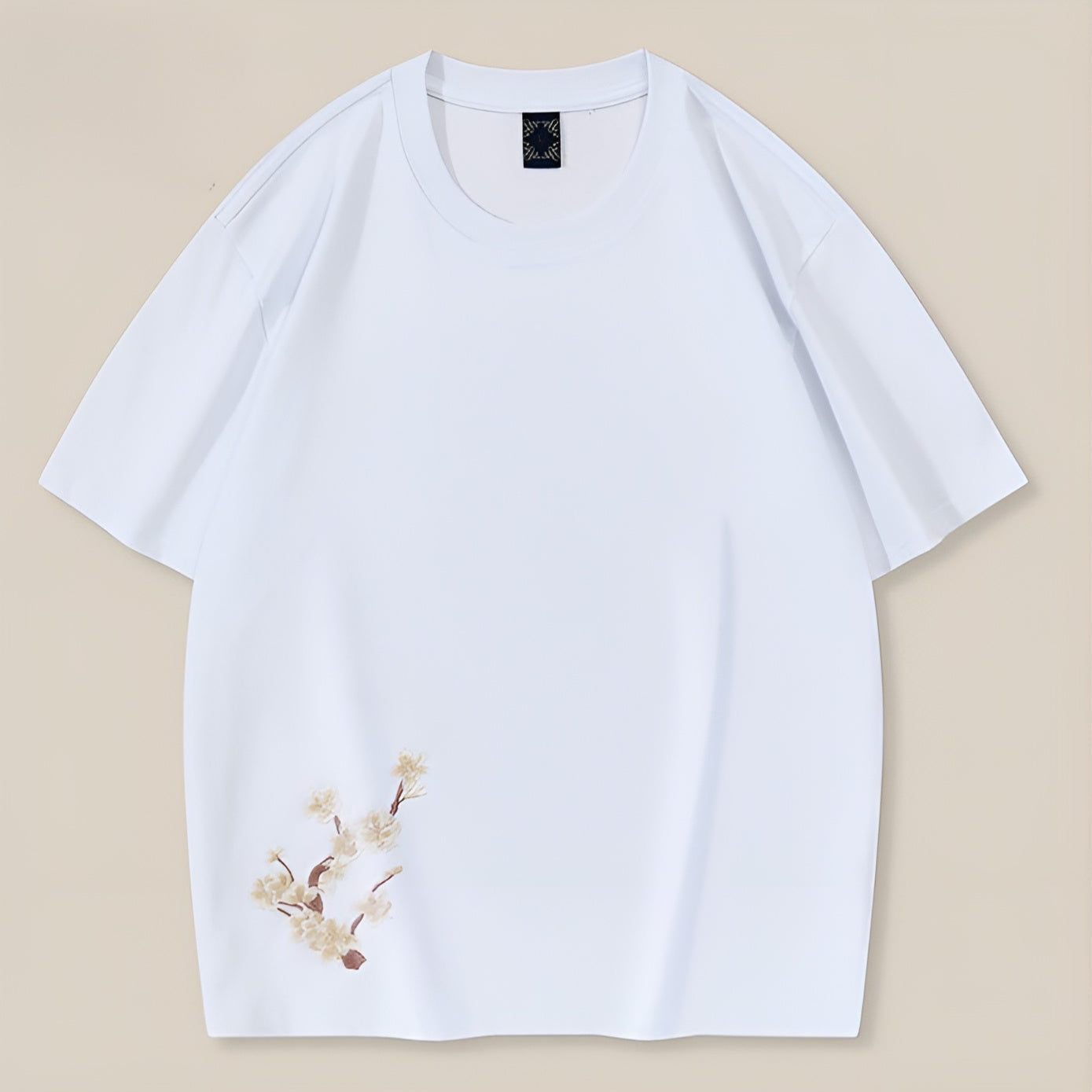 Hvid T Shirt Dame Med Sakura Broderi Oversized 1