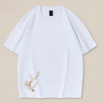 Hvid T Shirt Dame Med Sakura Broderi Oversized 1