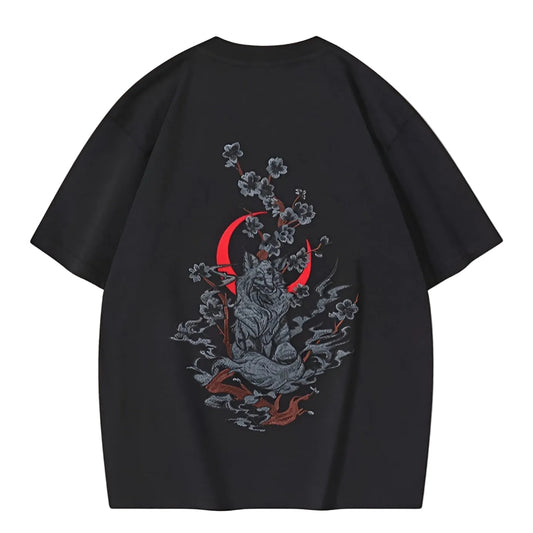 Hvid T Shirt Dame Med Sakura Broderi Oversized 2
