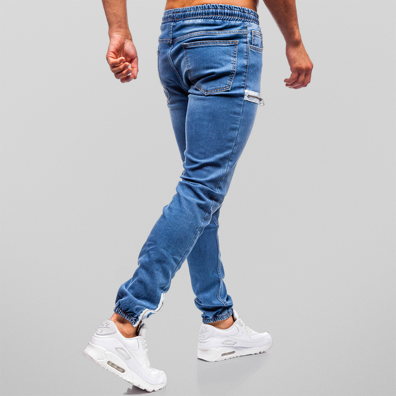 Herre Joggingbukser Denim med Lynlås Detaljer og Behagelig Pasform