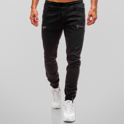Herre Joggingbukser Denim med Lynlås Detaljer og Behagelig Pasform