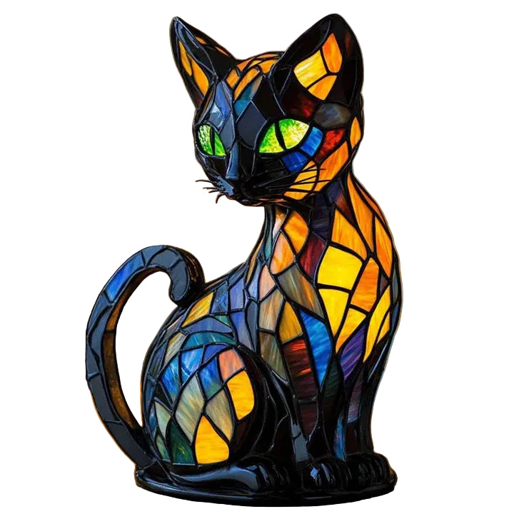 Kattebordlampe Farvet Glas Kunstnerisk Design Med Blødt Lys 0