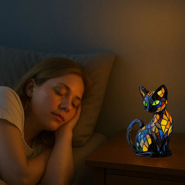 Kattebordlampe Farvet Glas Kunstnerisk Design Med Blødt Lys 4