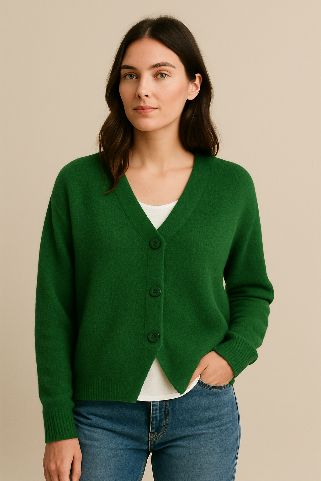 Kvinder Cardigan med Knapper og V-udskæring 2