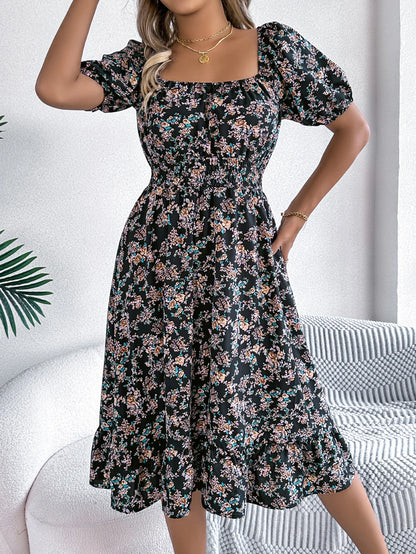 Kvinders A-Line Kjole med Blomsterprint 1