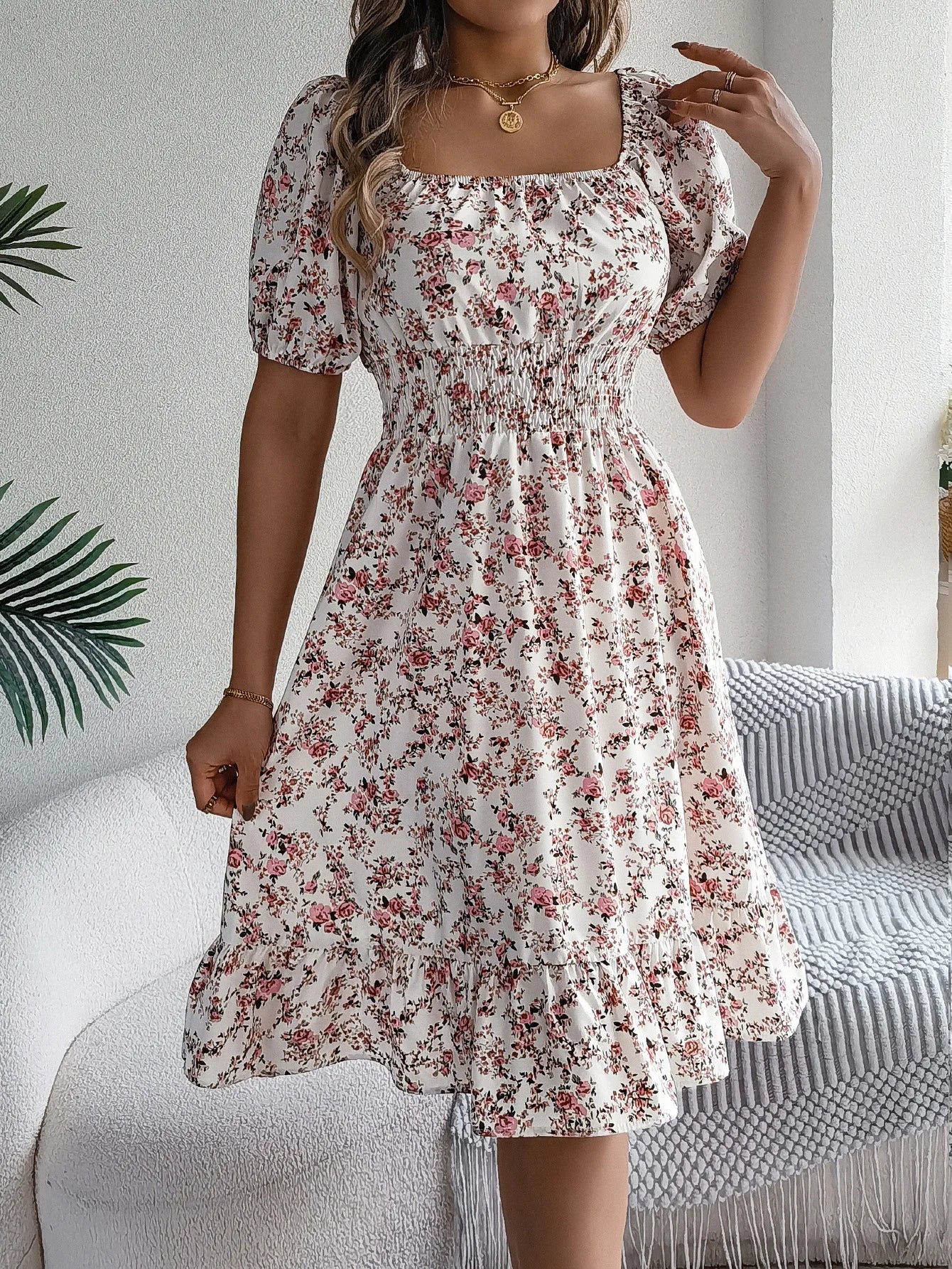 Kvinders A-Line Kjole med Blomsterprint 7