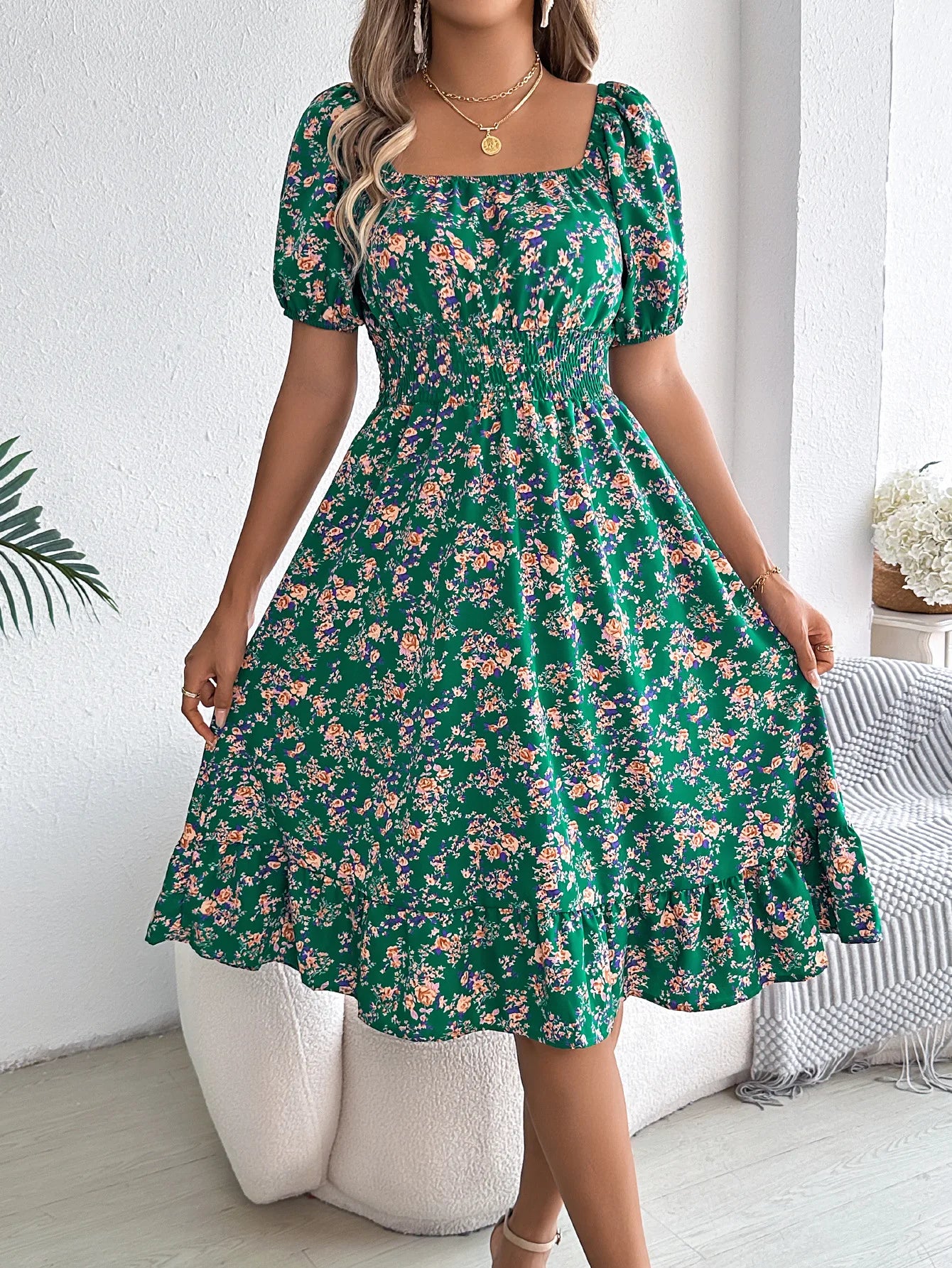 Kvinders A-Line Kjole med Blomsterprint 9