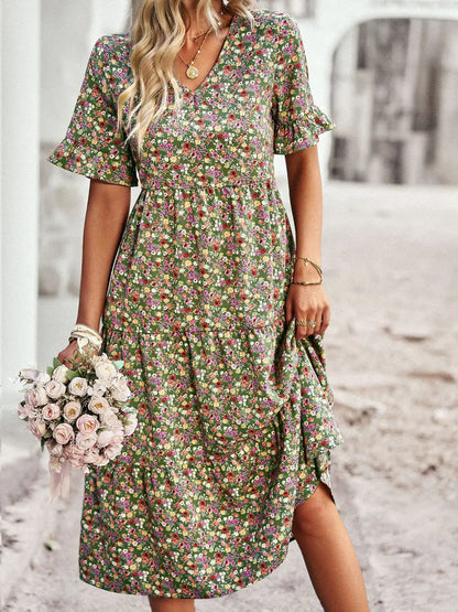 Kvinders A-Line Kjole med V-hals og Blomsterprint 7