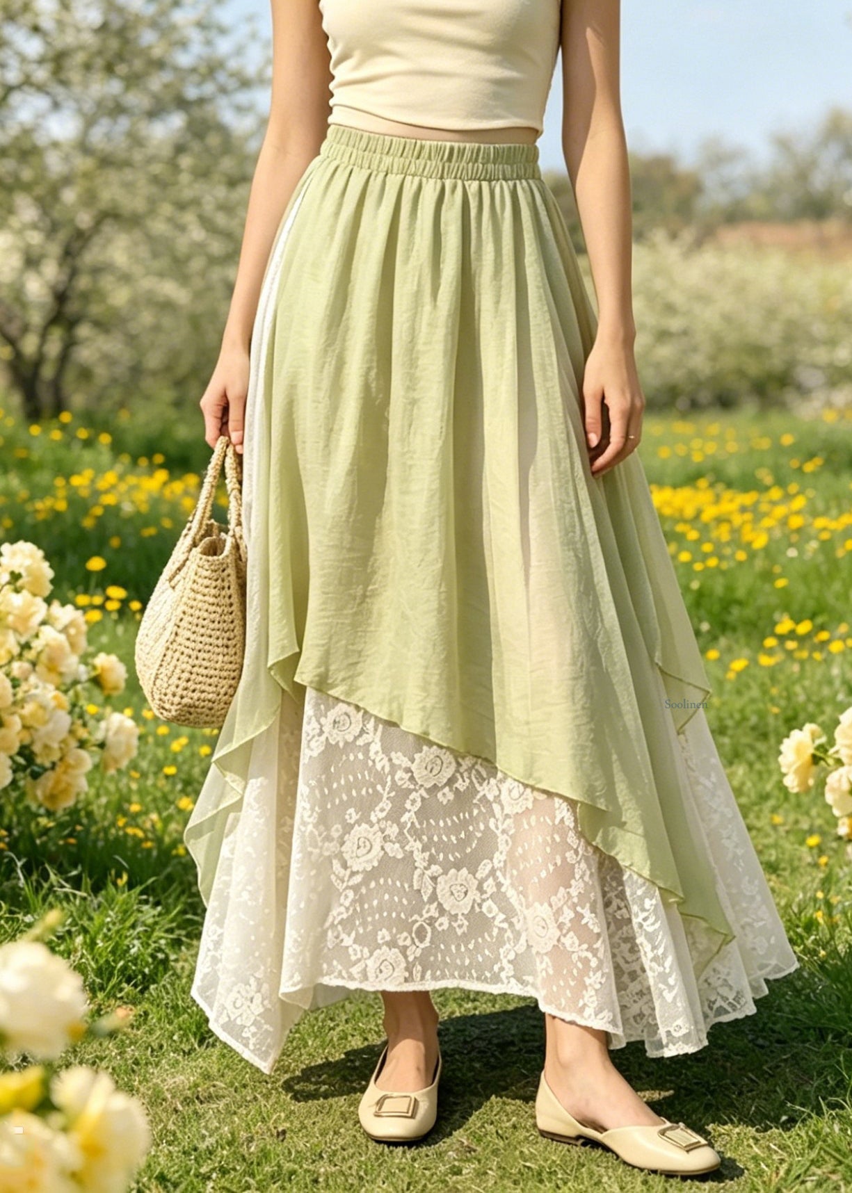 Kvinders A-Line Nederdel med Blonde Detaljer 2