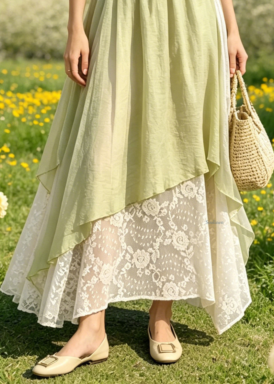 Kvinders A-Line Nederdel med Blonde Detaljer 3