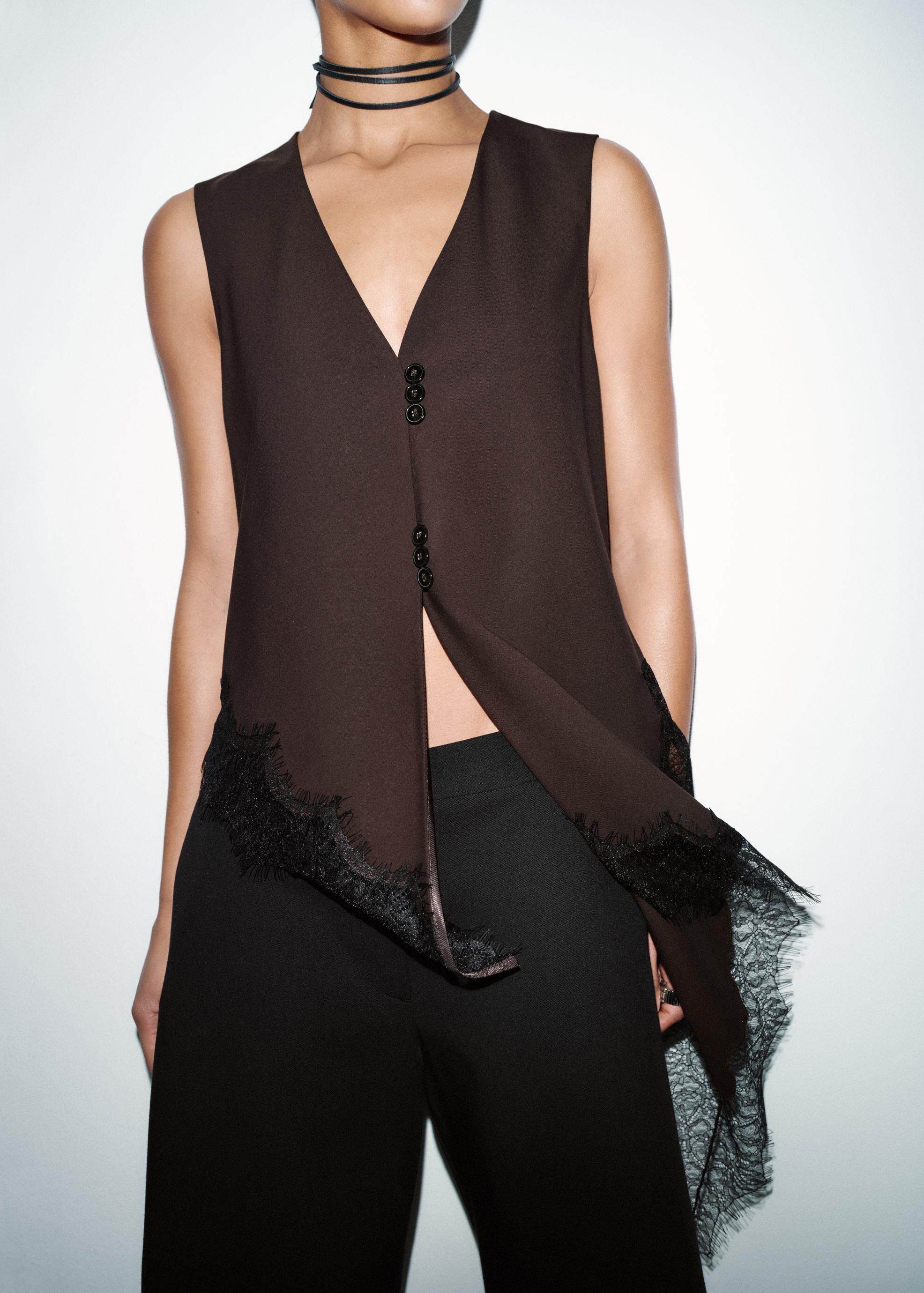 Kvinders Ærmeløs Bluse V-hals Patchwork Design 0