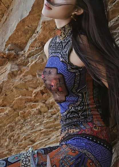 Kvinders Ærmeløs Boheme Kjole med Patchwork Print 2