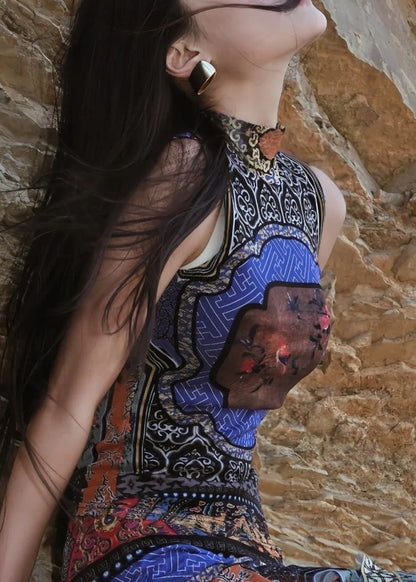 Kvinders Ærmeløs Boheme Kjole med Patchwork Print 4