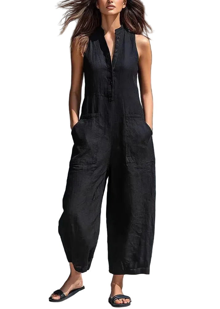 Kvinders Ærmeløs Jumpsuit Højtaljet Patchwork Design 0