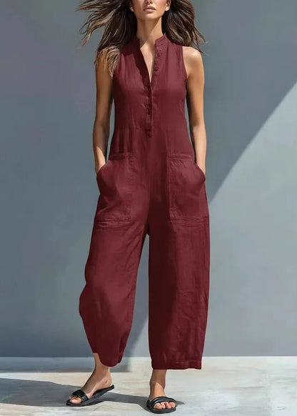 Kvinders Ærmeløs Jumpsuit Højtaljet Patchwork Design 4
