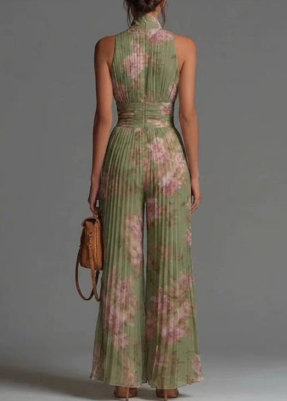 Kvinders Ærmeløs Jumpsuit med Rynket Krave og Blomstermønster 3