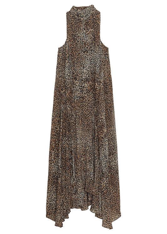 Kvinders Ærmeløs Kjole med Leopardprint Patchwork 4