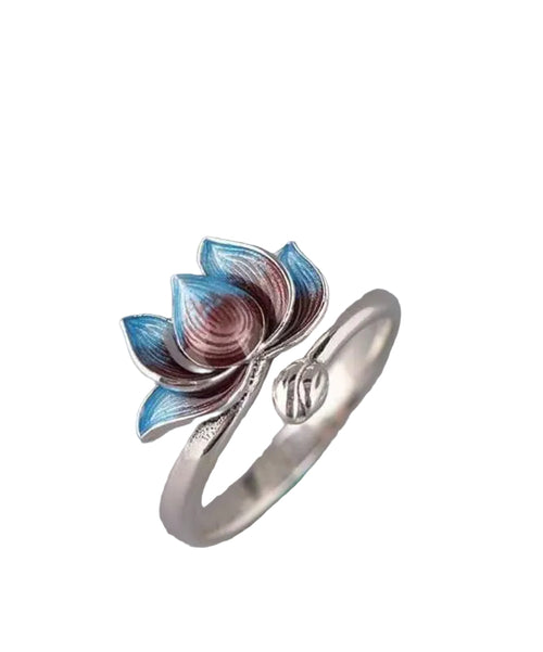 Kvinders Åben Ring Lotus Design Retro Stil 0