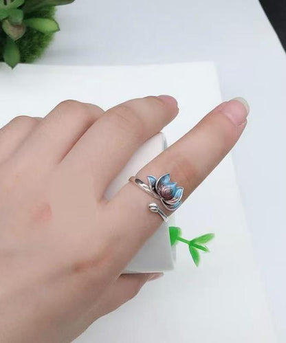 Kvinders Åben Ring Lotus Design Retro Stil 1