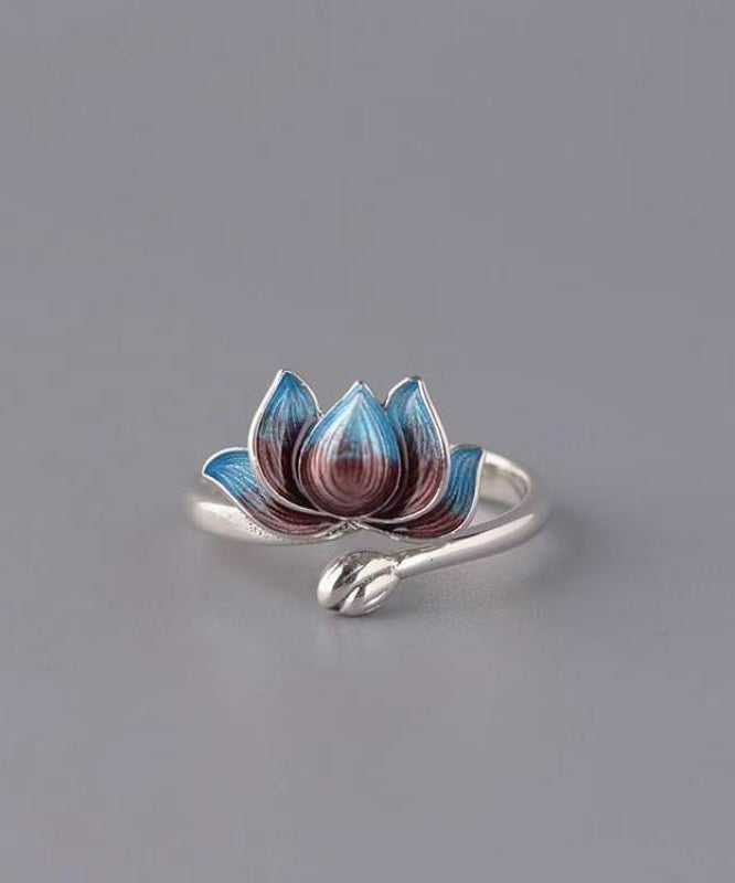 Kvinders Åben Ring Lotus Design Retro Stil 2