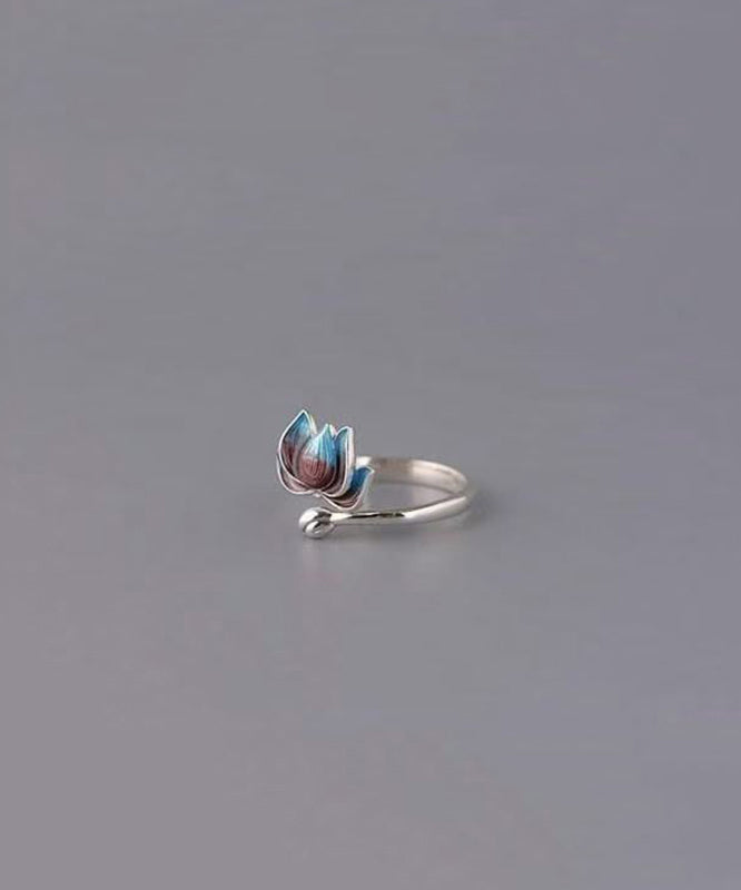 Kvinders Åben Ring Lotus Design Retro Stil 3