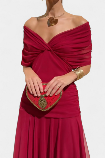 Kvinders Aftenkjole Off-Shoulder Yndefuld Draperet Design 11