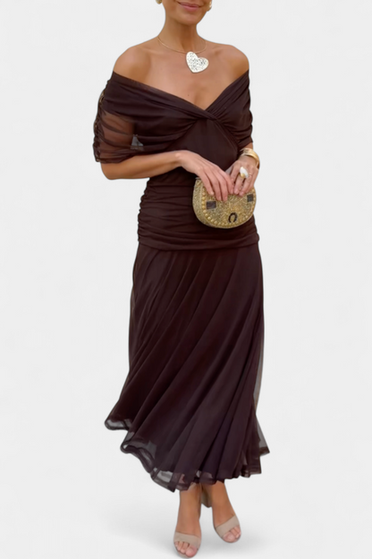 Kvinders Aftenkjole Off-Shoulder Yndefuld Draperet Design 5