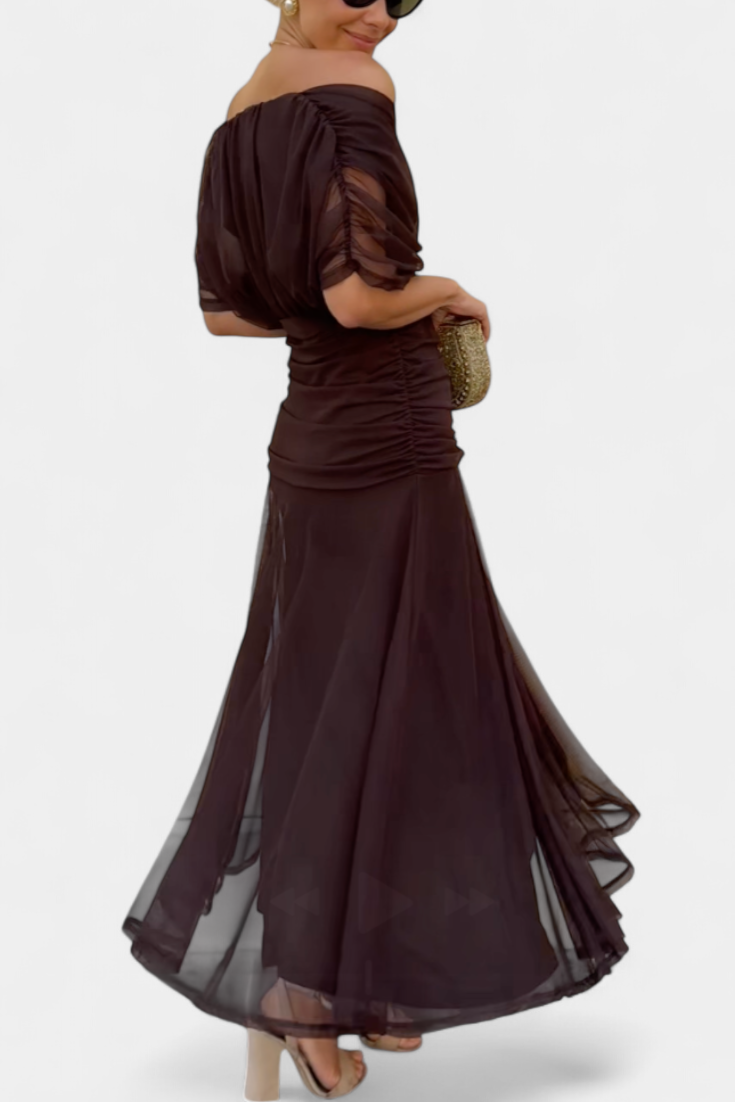 Kvinders Aftenkjole Off-Shoulder Yndefuld Draperet Design 6