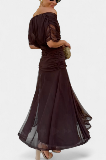 Kvinders Aftenkjole Off-Shoulder Yndefuld Draperet Design 6