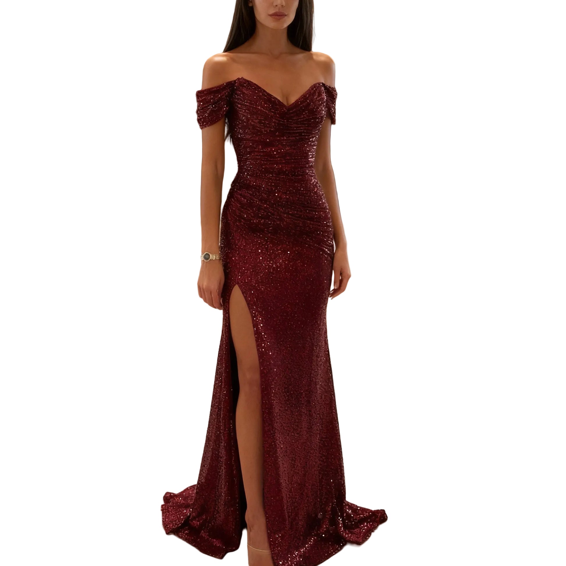 Kvinders Aftenkjole Off Shoulder Med Slids Pailletter 0