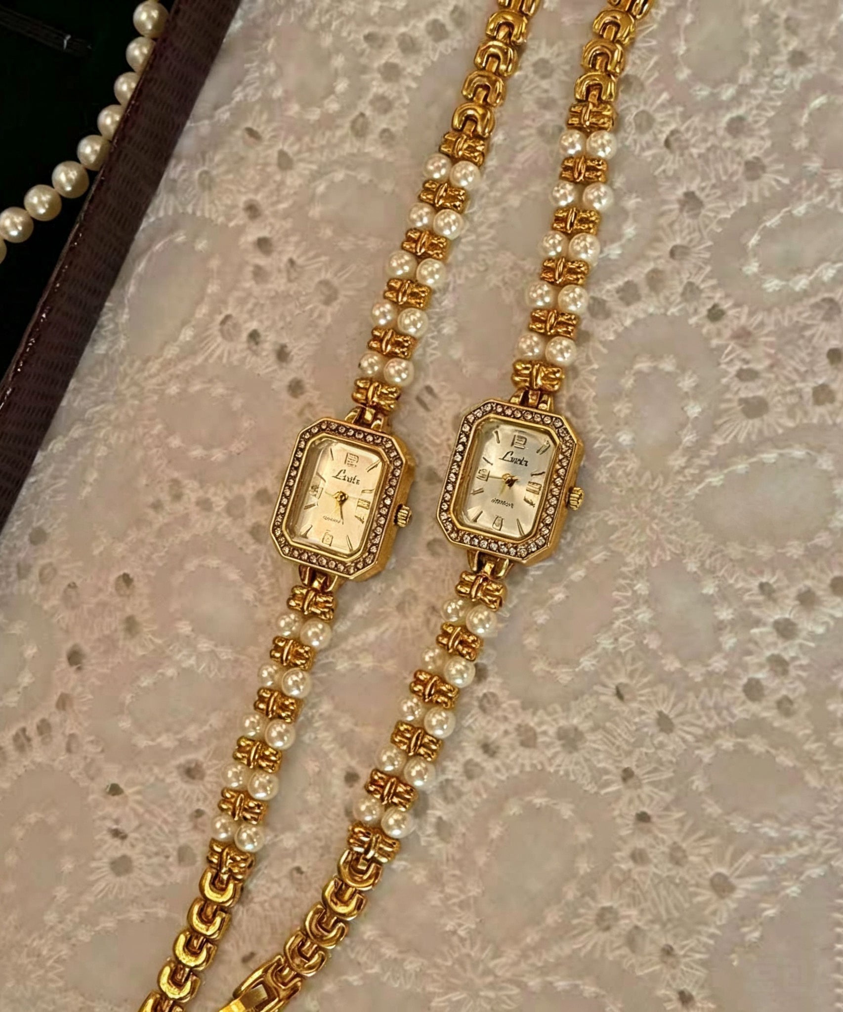 Kvinders Armbåndsur med Perle og Zirkon Detaljer 3