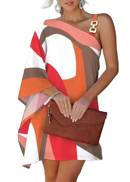 Kvinders Asymmetrisk One-Shoulder Dagkjole Med Print 0