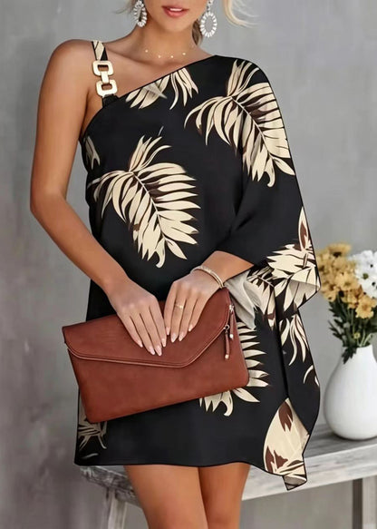 Kvinders Asymmetrisk One-Shoulder Dagkjole Med Print 1