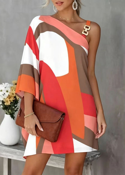 Kvinders Asymmetrisk One-Shoulder Dagkjole Med Print 3