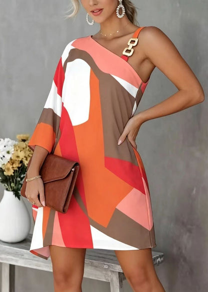 Kvinders Asymmetrisk One-Shoulder Dagkjole Med Print 4