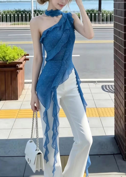 Kvinders Asymmetrisk One Shoulder Tanktop med Prikker 2
