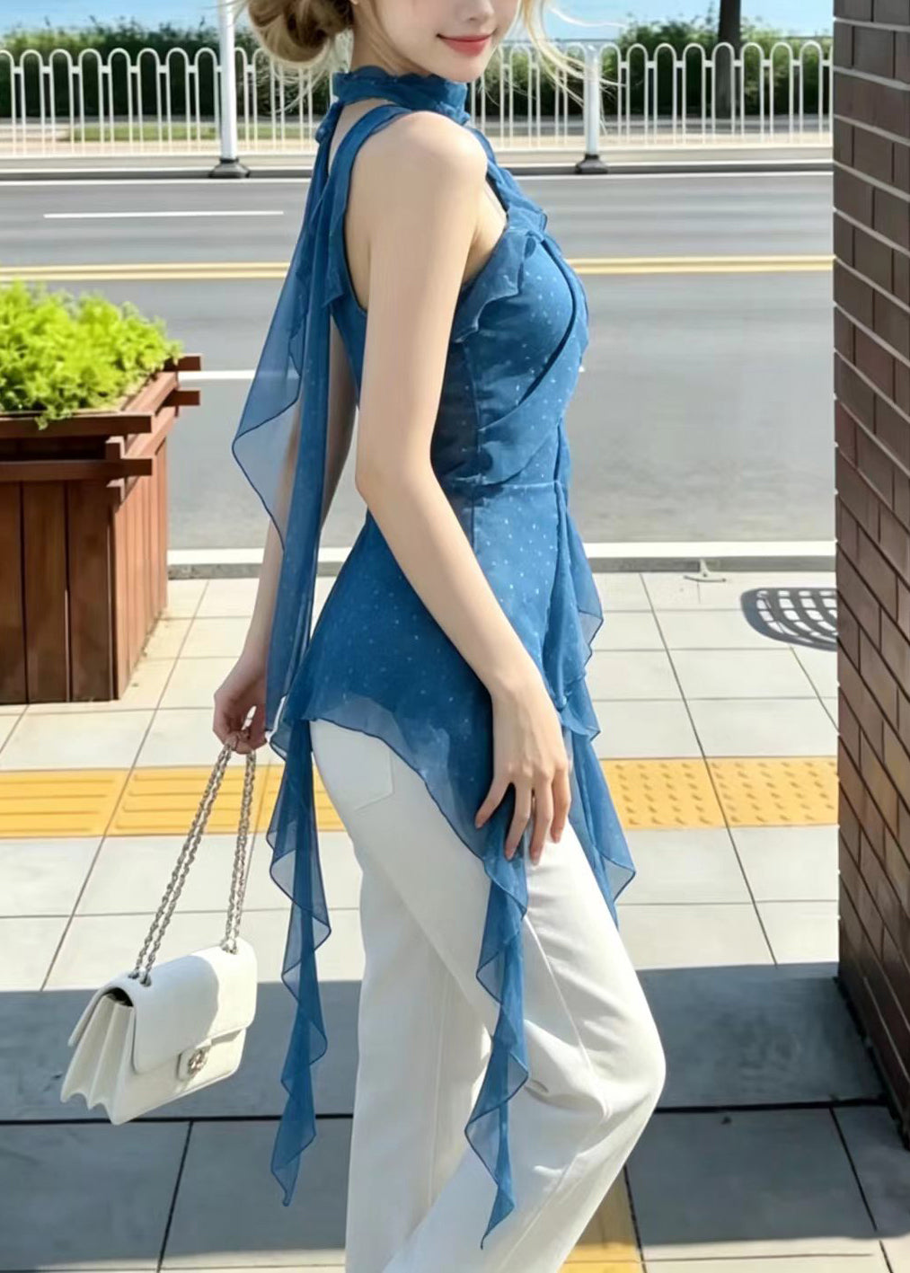 Kvinders Asymmetrisk One Shoulder Tanktop med Prikker 4