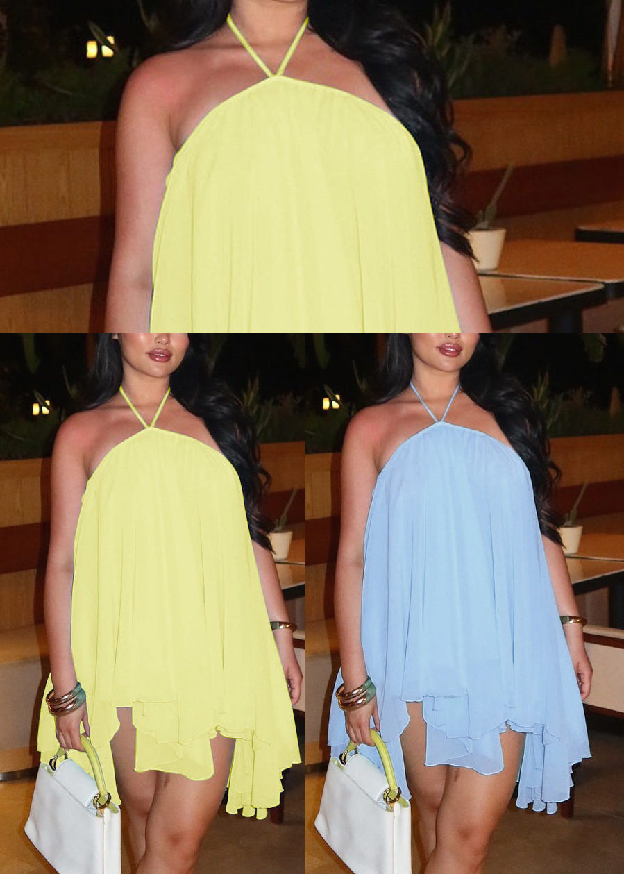 Kvinders Asymmetrisk Sommerkjole Halter Tea Style 4