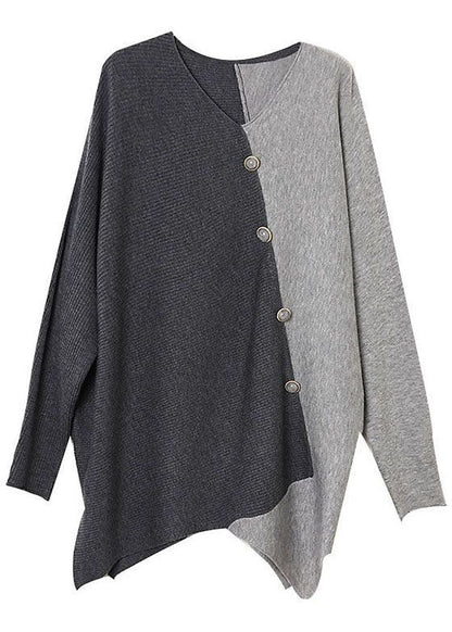 Kvinders Asymmetrisk Strikskjorte Patchwork Design 4
