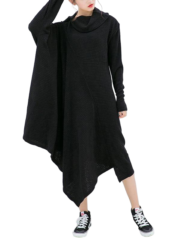Kvinders Asymmetrisk Sweaterkjole med Høj Hals 0